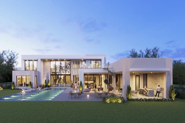 Luxury home landscape with smart irrigation and water features - Versailles Luxury Homes DFW